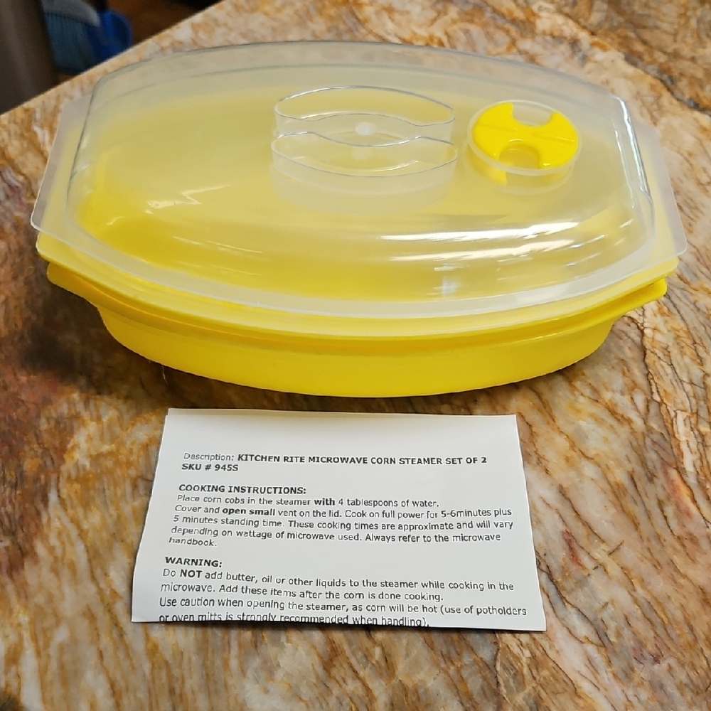 KITCHEN RITE Yellow Microwave Corn Steamer with Lid, Set Of 2